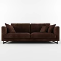 Modern Brown Fabric Double Sofa With Cushions And Black Metal Legs 3d model