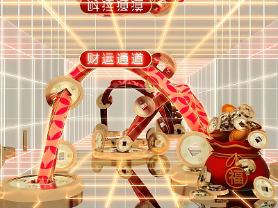 Spring Festival New Year Year Year of the Snake Passage Tunnel Money Gold Coin Pouch Yuan Bao Mei Chen Photo Card 3d model