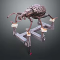 Metallic Beetle With Scaly Textured Exoskeleton Standing On Wooden Platform Structure 3d model