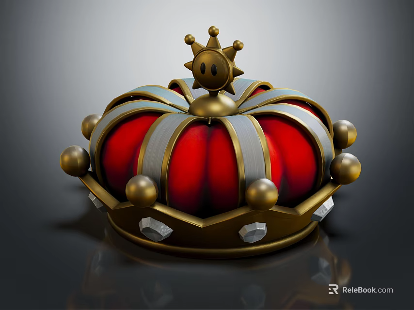 Royal Red And Gold Crown Jewel With Gemstone Decorations And Golden Spheres 3d model 