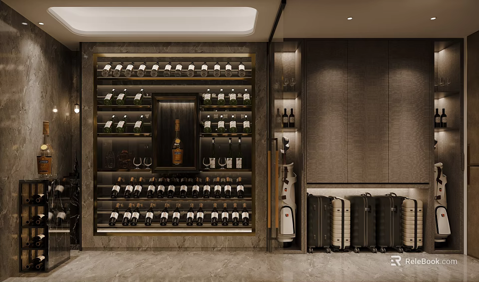 Modern Wine Cellar With Ample Bottle Storage And Elegant Design 3d model 