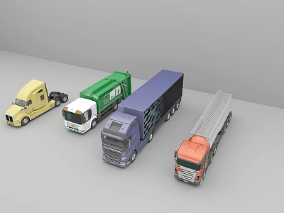 Various Types of Model Trucks in Different Colors with Trailer Designs 3d model