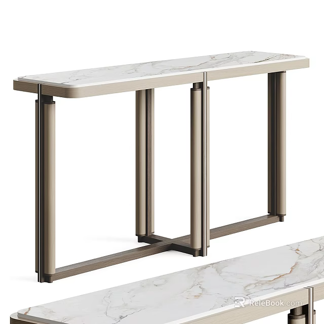 Modern Console Table With Marble Top And Sleek Metal Frame Design 3d model 