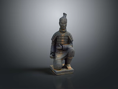 Terracotta Warrior Sculpture In Kneeling Posture With Ancient Armor And Traditional Hairstyle 3d model