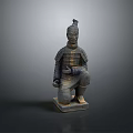 Terracotta Warrior Sculpture In Kneeling Posture With Ancient Armor And Traditional Hairstyle