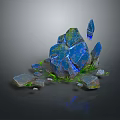 Natural Blue Stone Material With Scattered Rocks Green Grass And Reflection 3d model