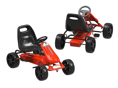 Two Red Go Karts With Black Seats Black Wheels And Steering Wheels 3d model Two Red Go Karts With Black Seats Black Wheels And Steering Wheels 3d model