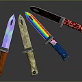 Four Assorted Tactical Knives Featuring Rainbow Blades And Diverse Handle Materials