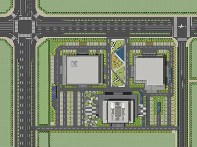 Site Layout Plan With Road Network Buildings And Central Green Spaces 3d model