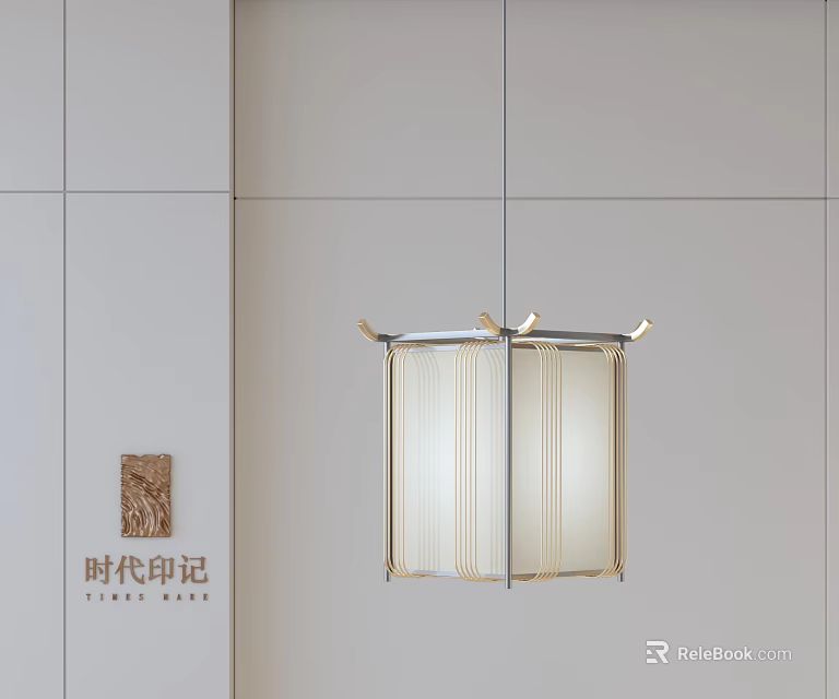 Classic Chinese Style Chandelier With Pleated Beige Shade And Metal Frame 3d model 