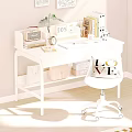 White Desk With Laptop Vintage Radio Books Clock Potted Plant And Chair With LOVE Cushion