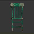 Vintage Green Wooden Chair With Spindle Back And Peeling Paint