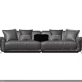 Modern Gray Leather Double Sofa With Patterned Pillows On White Wall Marble Floor 3d model