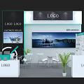 Corporate Exhibition Hall Featuring Brand Logos Electricity for Life Display Booths Tables and Plants