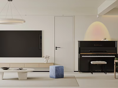 Modern Living Dining Room Interior With TV Piano Sofa And Coffee Table 3d model