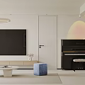 Modern Living Dining Room Interior With TV Piano Sofa And Coffee Table