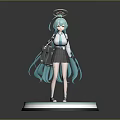 Anime Character With Teal Hair Angel Halo And School Uniform Standing On Emblem Base