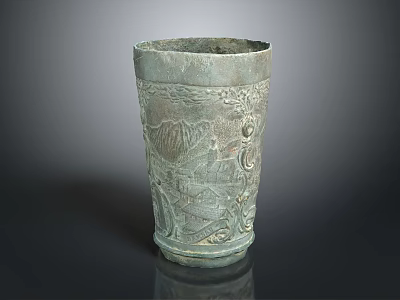 Traditional Handcrafted Decorative Household Bronze Vessel With Intricate Carved Patterns 3d model