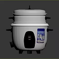 White Electric Rice Cooker With Silver Lid And Black Handles For Household Use