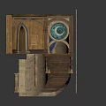Detailed Miniature Architectural Model With Wooden Structure Arched Doorways And Circular Floor