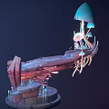 Detailed Cartoon Scene With Glowing Mushrooms Rock Platform And Colorful Fantasy Elements