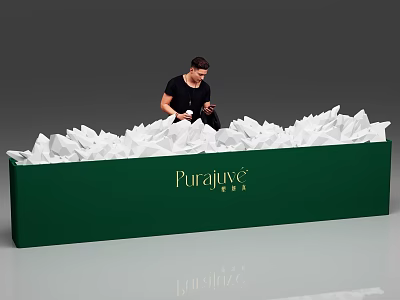 Purajuve Brand Launch Device in Green Box with White Foam Objects and Person Operating 3d model