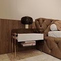 Modern Nightstand With Gold Legs White Drawer Black Lamp And Books Against Wooden Wall