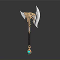 Ornate Decorative Axe With Golden Eagle Head Silver Blades And Blue Gem