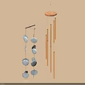 Decorative Ornament Set with Hanging Metal Light Blue Circles and Wooden Top Long Bars