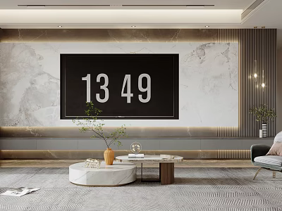 Modern TV Background Wall in Living Room with Marble Surface and Ambient Lighting 3d model