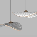 Modern White Textured Curved Pendant Lights With Metallic Base And Illuminated Design