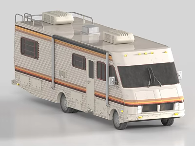 White Classic RV With Orange Brown Stripes Roof Equipment Side Windows And Door 3d model