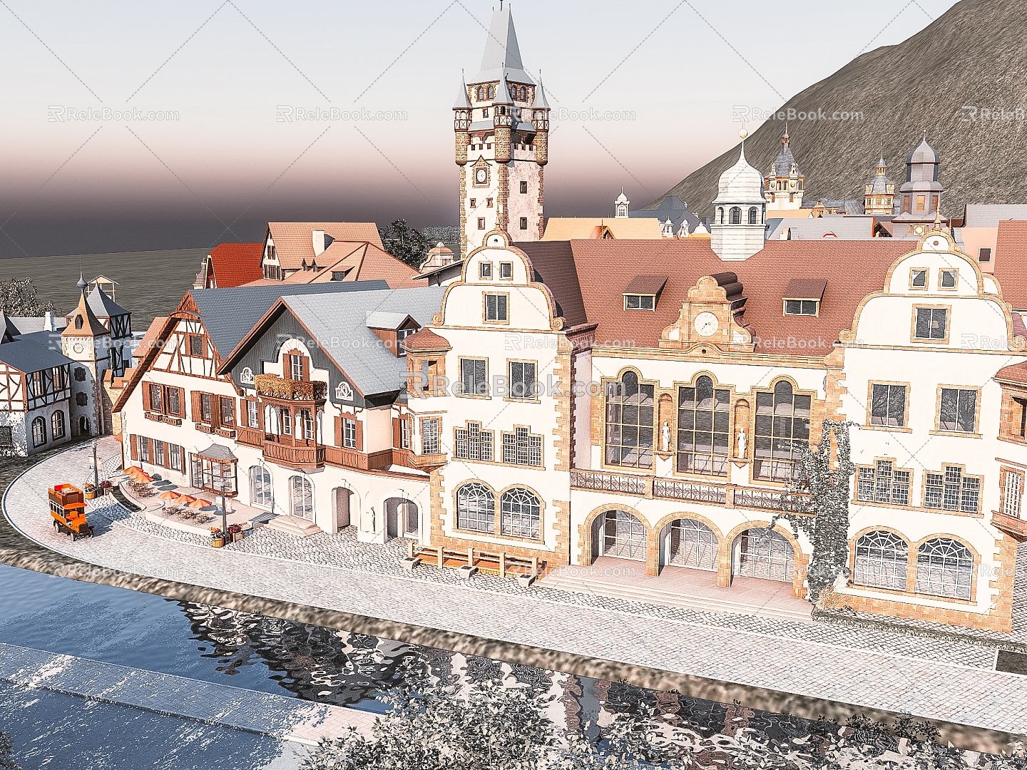 European tourist town fairy tale tourist town 3d model