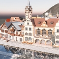 European tourist town fairy tale tourist town 3d model