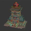 Traditional Chinese Multi tiered Tower With Green Roof Red Lanterns And Decorative Details