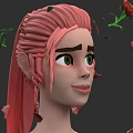 Woman With Braided Pink Hair Surrounded By Red Roses And Floating Petals