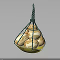 White Eggs With Brown Spots In Yellow Basket Hanging By Green Rope