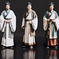 Three Men In Traditional Ancient Robes Standing Against Black Background With Reflections