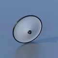White Circular Object With Black Rim Central Dot And Shadow On Blue Background 3d model