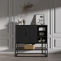 Modern Sideboard Cabinet with Perforated Doors Decorative Vases Artwork and Woven Basket