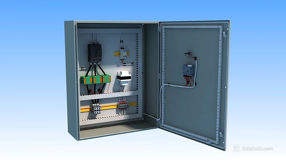 Industrial Electrical Distribution Box with Open Metal Enclosure and Internal Components 3d model 