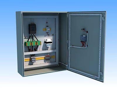 Industrial Electrical Distribution Box with Open Metal Enclosure and Internal Components 3d model