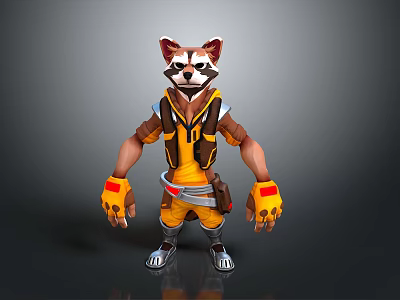 Cartoon Style Raccoon Wearing Yellow Outfit With Backpack And Tool Belt Standing Pose 3d model