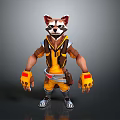 Cartoon Style Raccoon Wearing Yellow Outfit With Backpack And Tool Belt Standing Pose