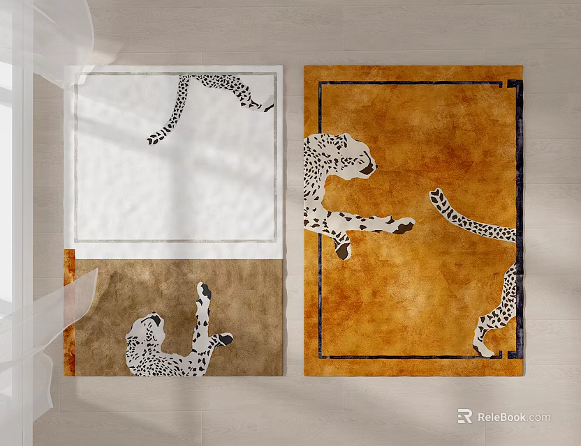 Elegant Square Rugs Featuring Cheetah Patterns in White Brown and Orange Decorative Design 3d model
