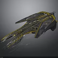 Advanced Futuristic Interstellar Spaceship Design With Sleek Metallic Body And Yellow Accents