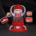 Red Coca-Cola Themed Display Machine With Transparent Section Gray Tubes And Surrounding Logos 3d model