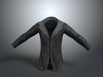 Black Leather Winter Coat With Fur Collar Classic Stylish Outerwear Design 3d model