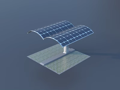 Modern Curved Solar Panels Support Structure With Platform Base Design 3d model