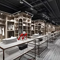 Modern Clothing Store Interior With Open Racks Display Tables And Fashion Merchandise